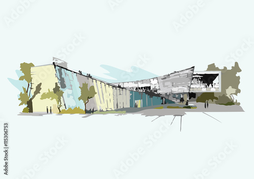 Vector Architectural sketch of a Modern Building