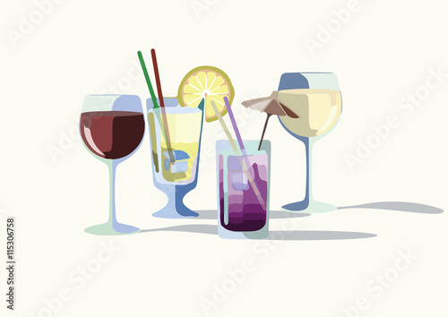 Cocktail drinks Vector. Summer Refreshments drinks set collection