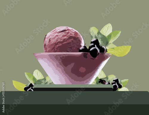 Ice Cream Bowl Vector. Berry fresh Ice Cream scoop