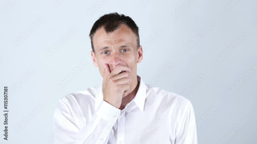 Handsome casual man smiling after having good news , success Handsome casual man smiling after having good news , success