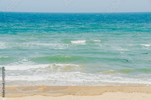 The Black Sea shore  seaside and beach with gold sands  blue water