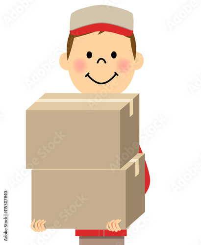 荷物を運ぶ作業服の男性