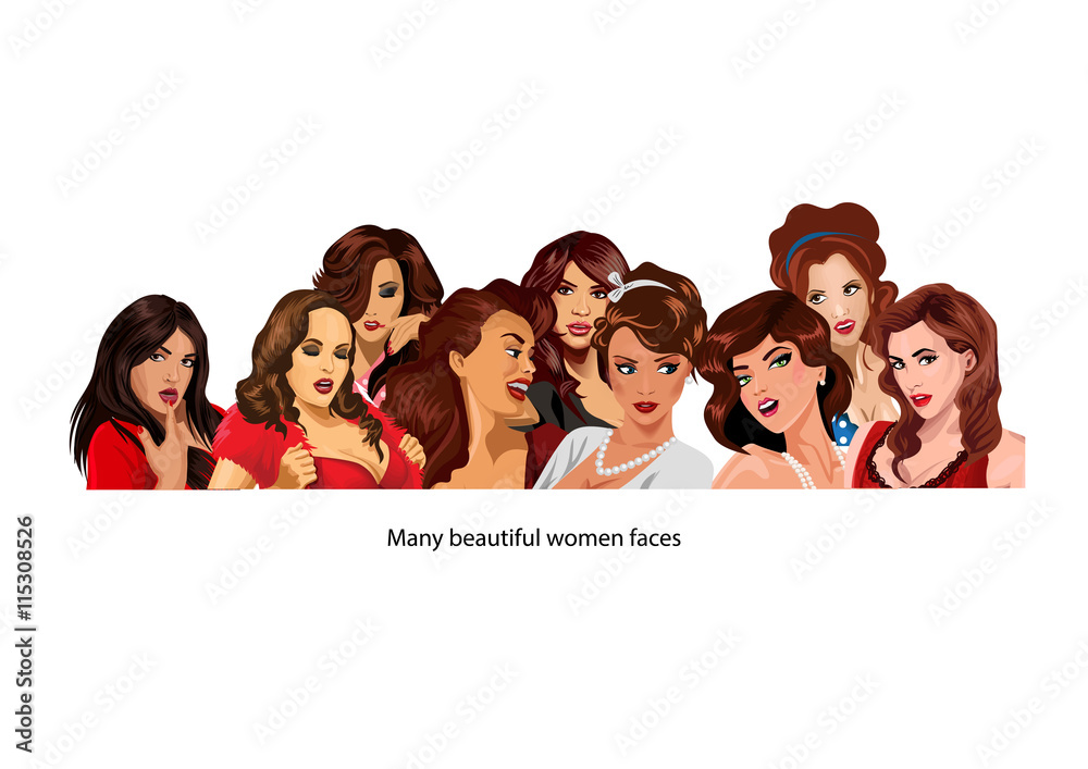 Faces many beautiful women. Vector illustration. Faces many beautiful women. Vector illustration.