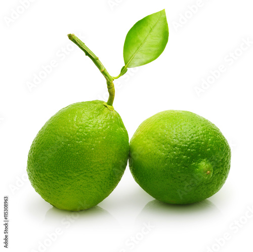 Green lime with leaf isolated