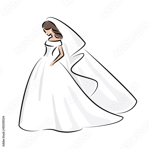 Abstract outline color illustration of a young elegant bride in