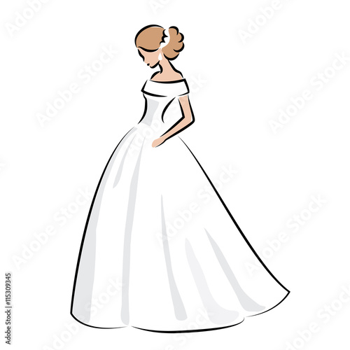 Color sketch of an elegant bride in white wedding dress. Abstrac