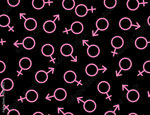 Abstract vector seamless pattern with female and male signs. Endless decorative texture. You can use any color of background