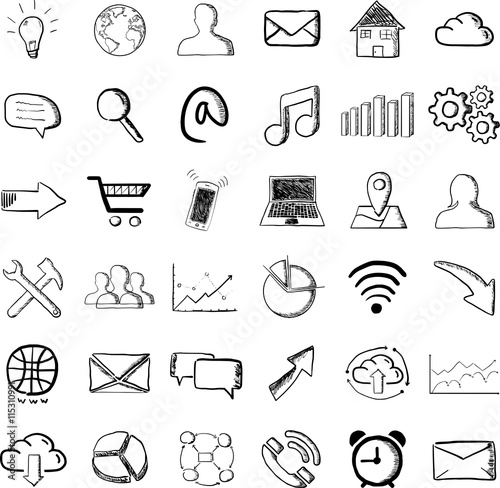 Hand drawn web and multimedia icons collection