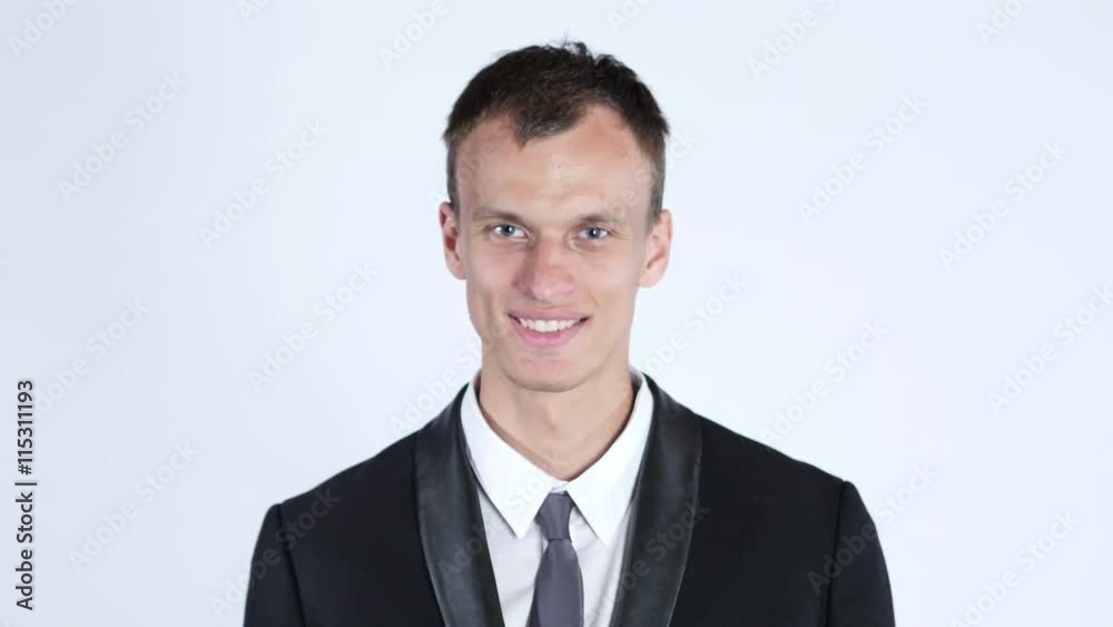 Friendly Businessman waving and saying Hi, isolated on white Friendly Businessman waving and saying Hi, isolated on white