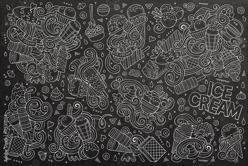Chalkboard vector cartoon set of ice-cream objects