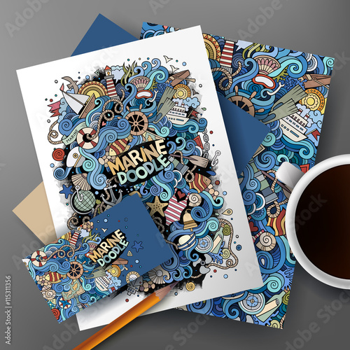 Corporate Identity vector marine doodle set