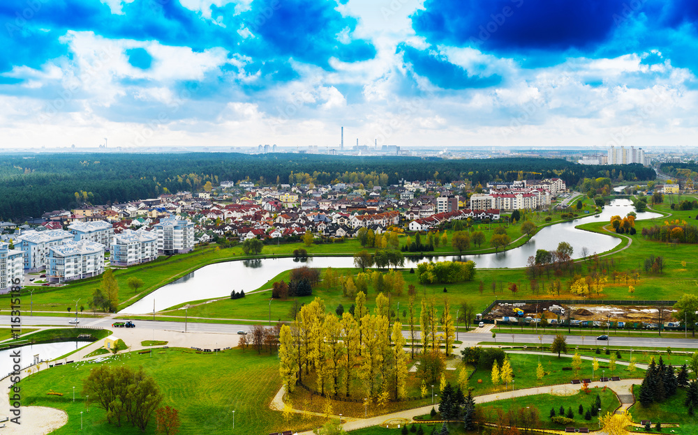 Horizontal vivid center of Minsk panorama cityscape background b