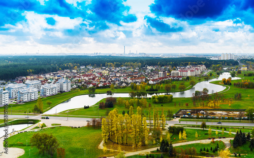 Horizontal vivid center of Minsk panorama cityscape background b © spacedrone808