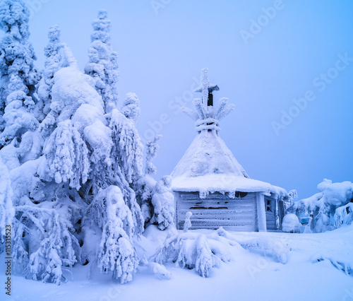 Horizontal vivid white winter Finland landscape background backd
