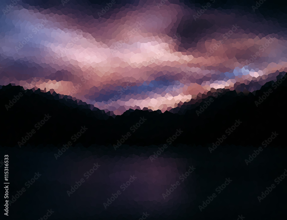Horizontal vivid mosaic crystal Norway sunset fjord landscape il