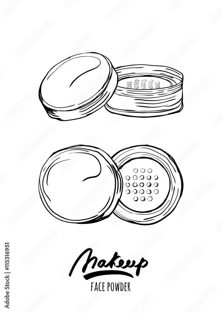 Single one line drawing open makeup powder puff box Compact powder box  sketch icon Beauty and makeup sign symbols Swirl curl style Modern  continuous line draw design graphic vector illustration 7767719 Vector