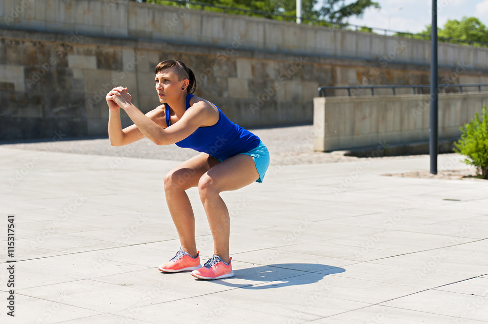 Woman doing fitness outdoor. Woman doing fitness outdoor.