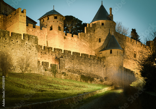  Medieval castle of Carcassonne in evening