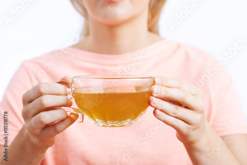 Close Up Of Woman Drinking Green Tea