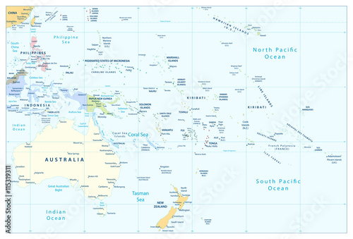Australia and Oceania detailed political map