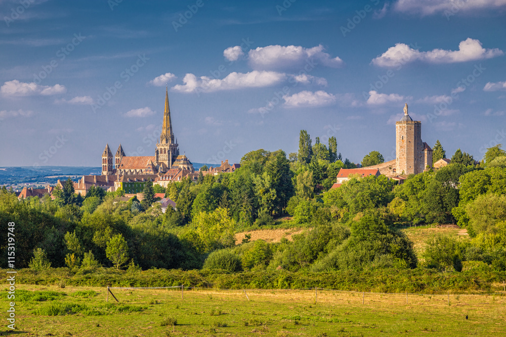Historic town of Autun at sunset, Burgundy, France