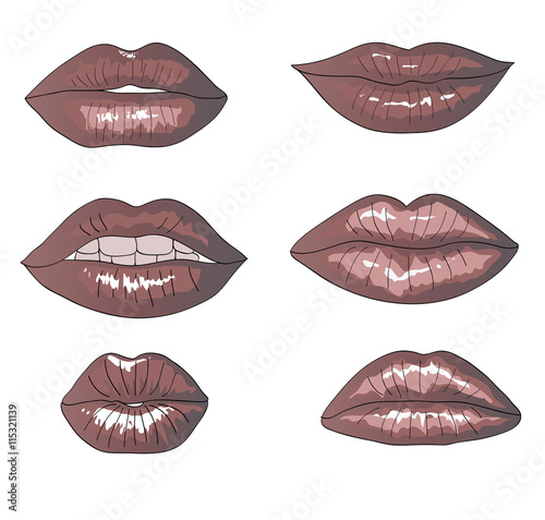 Collection Of Hand Drawn  Lips  - Vector Illustration 