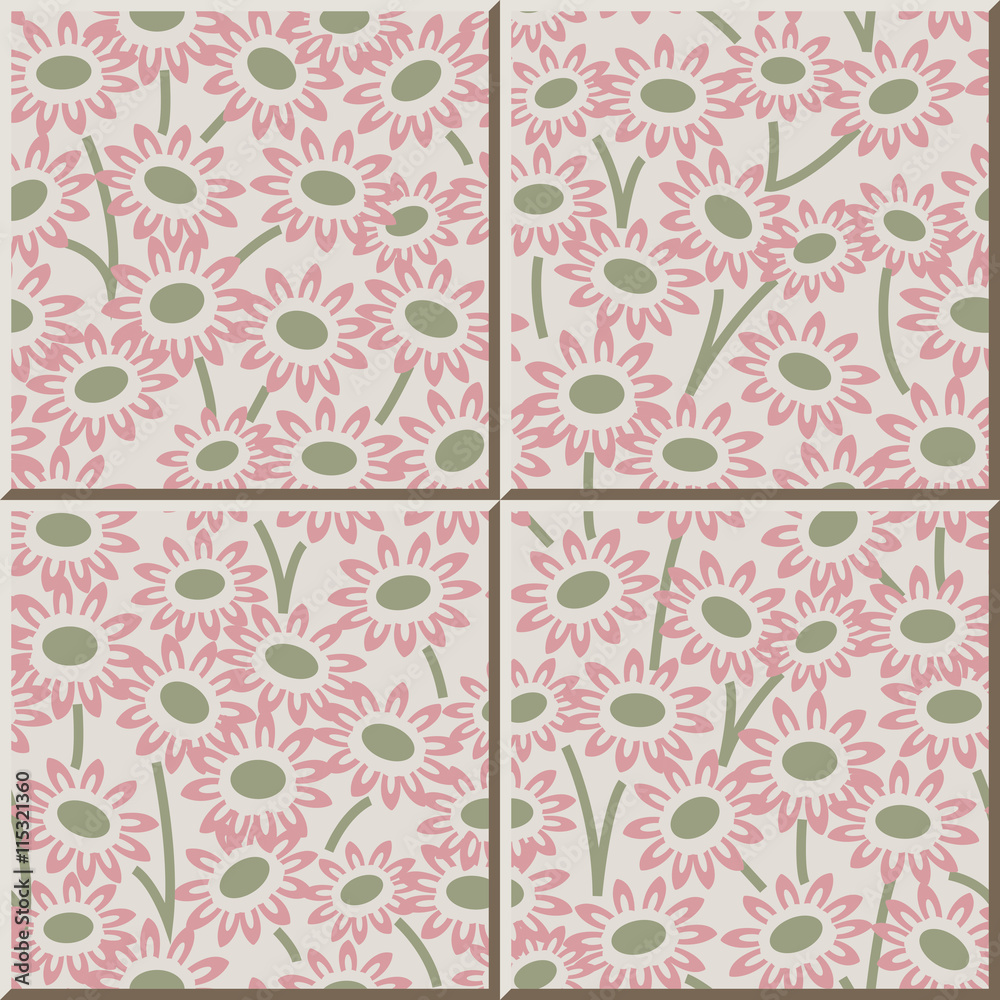 Ceramic tile pattern 310_garden pink daisy flower