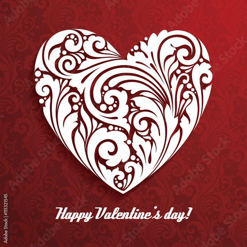 Festive decorative pattern background with ornamental heart symbol. 