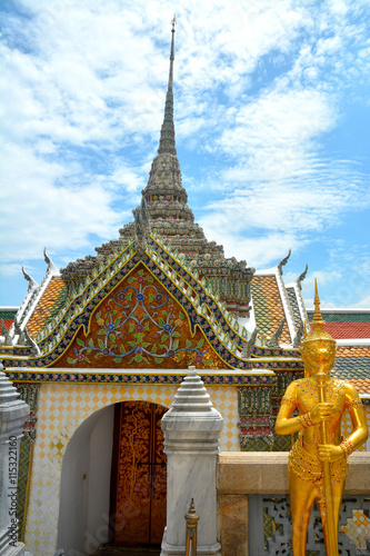 Yaksha  temple warrior at the entrance of the Wat Phra Kaew temple in Bangkok  Thailand.
