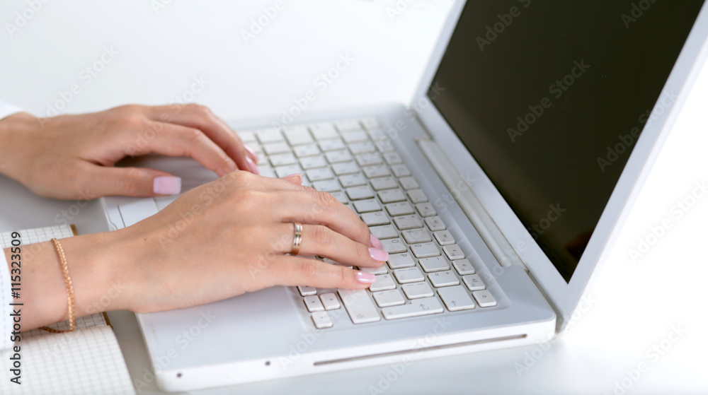 Young pretty business woman with notebook in the office Young pretty business woman with notebook in the office