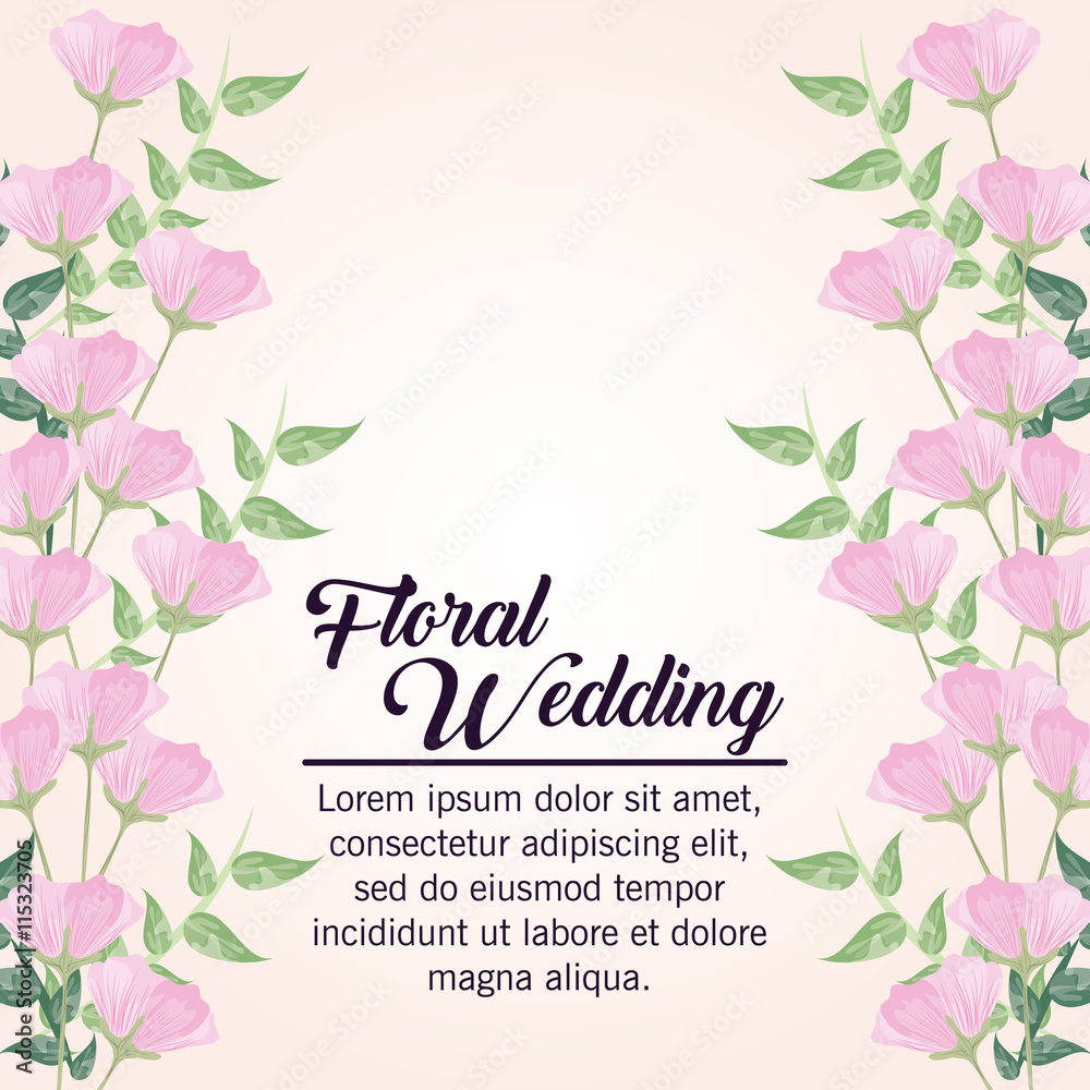 Floral wedding represented by flowers icon over pastel pink background. Colorfull and drawing illustration