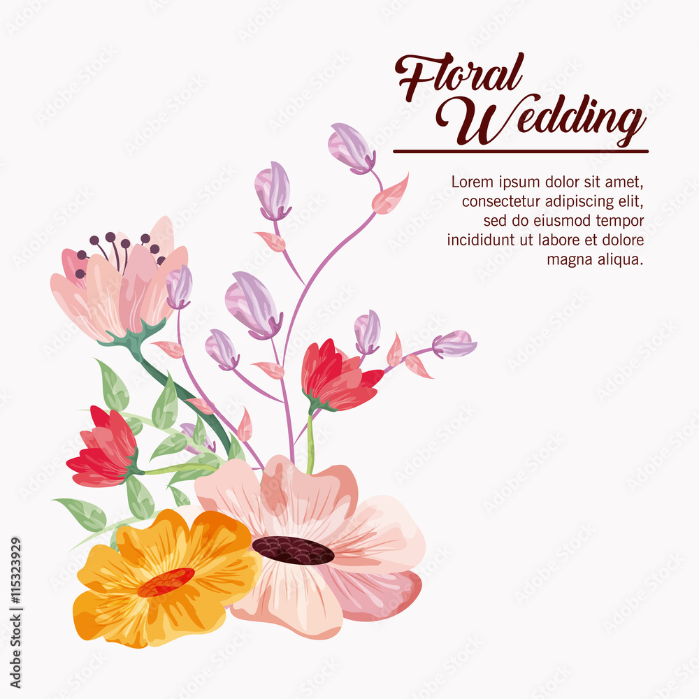 Floral wedding represented by flowers icon over pastel background. Colorfull and drawing illustration