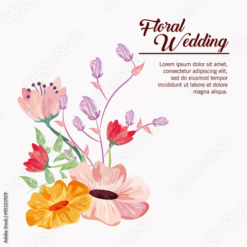 Floral wedding represented by flowers icon over pastel background. Colorfull and drawing illustration