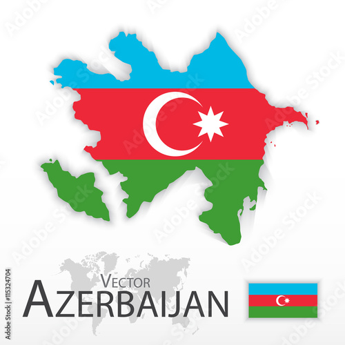 Azerbaijan ( Republic of Azerbaijan ) ( flag and map ) ( transportation and tourism concept )