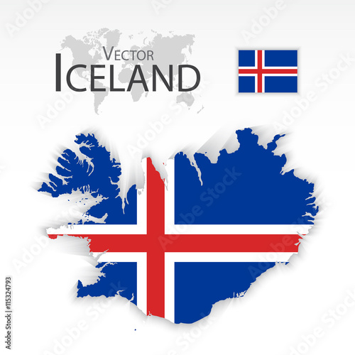 Iceland ( Republic of Iceland ) ( flag and map ) ( transportation and tourism concept )