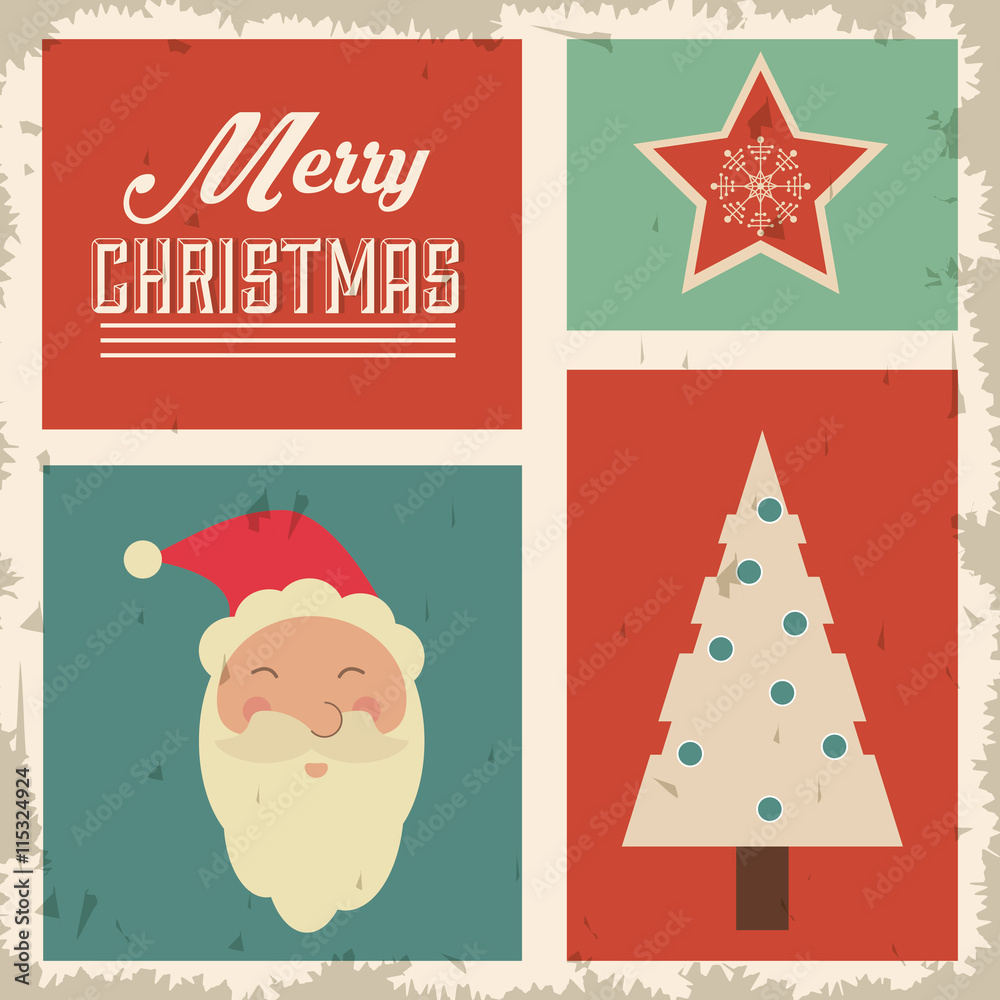 Pine, santa and star icon. Merry Christmas design. Vector graphi