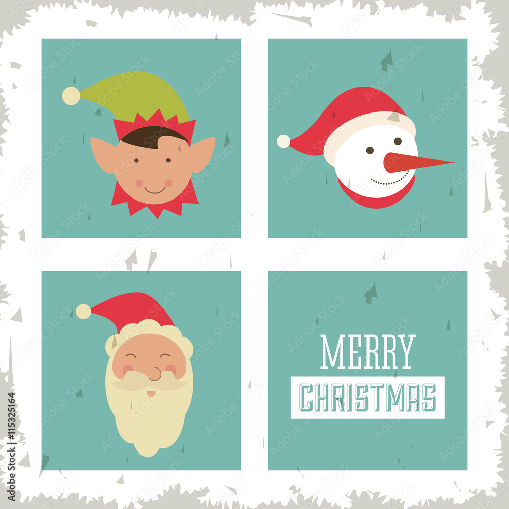 Snowman, elf and santa icon. Merry Christmas design. Vector grap