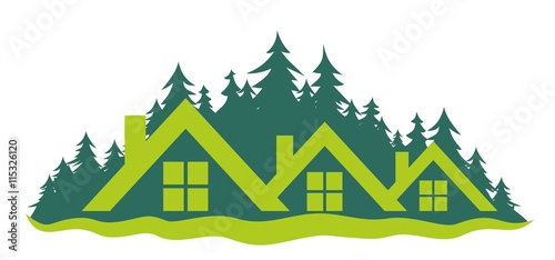 Cottage settlement in the wood.