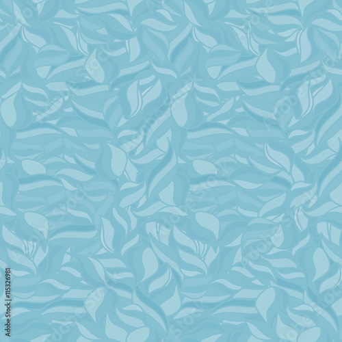 Soft seamless wavy pattern. Monochrome background. Light blue colors. Abstract wallpaper with leaves. Waves texture. Vector illustration. 