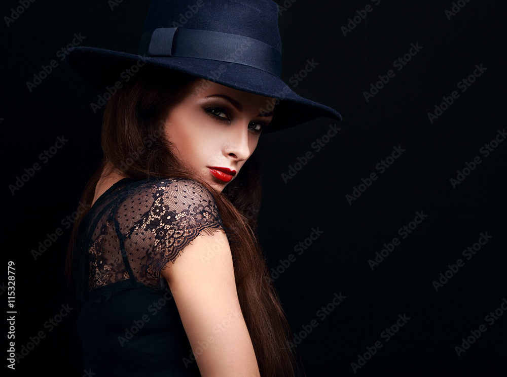 Beautiful expressive bright makeup female model with red hot lip Beautiful expressive bright makeup female model with red hot lip