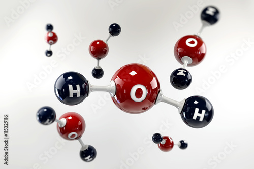 A 3D Illustration molecule of water on a grey background