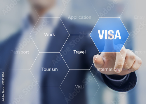 Concept about visa for traveling or working abroad photo