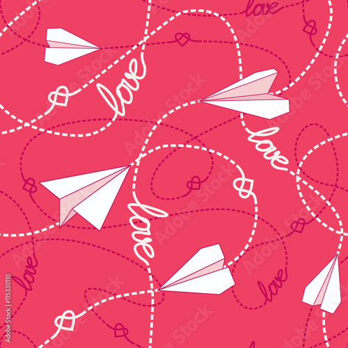 Hearts Paper Airplanes Love Seamless Pattern