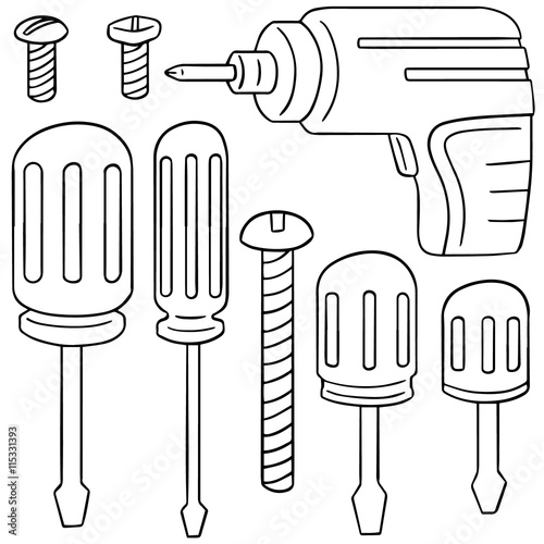 vector set of screw and screwdriver