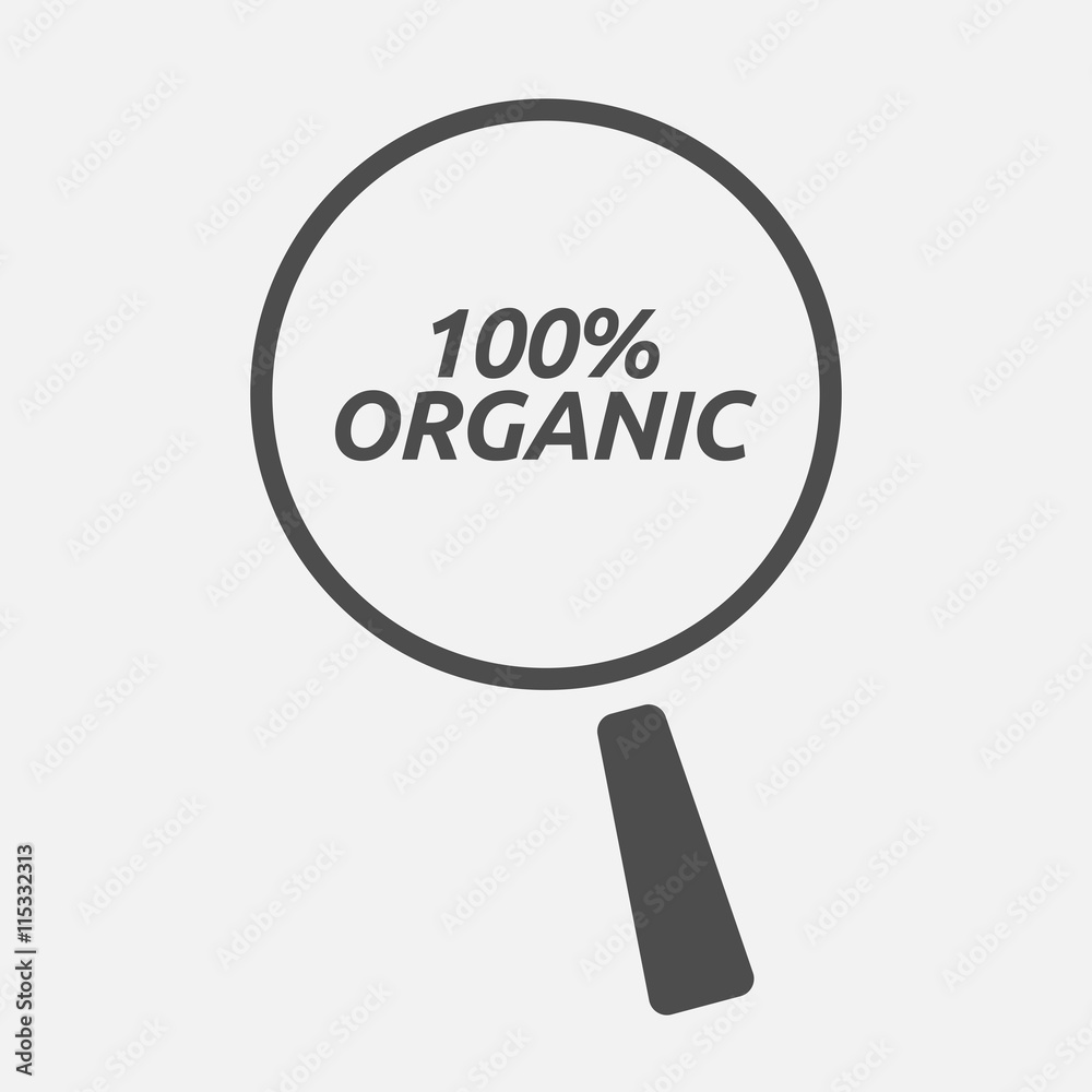 Isolated magnifying glass icon focusing the text 100% ORGANIC Isolated magnifying glass icon focusing the text 100% ORGANIC
