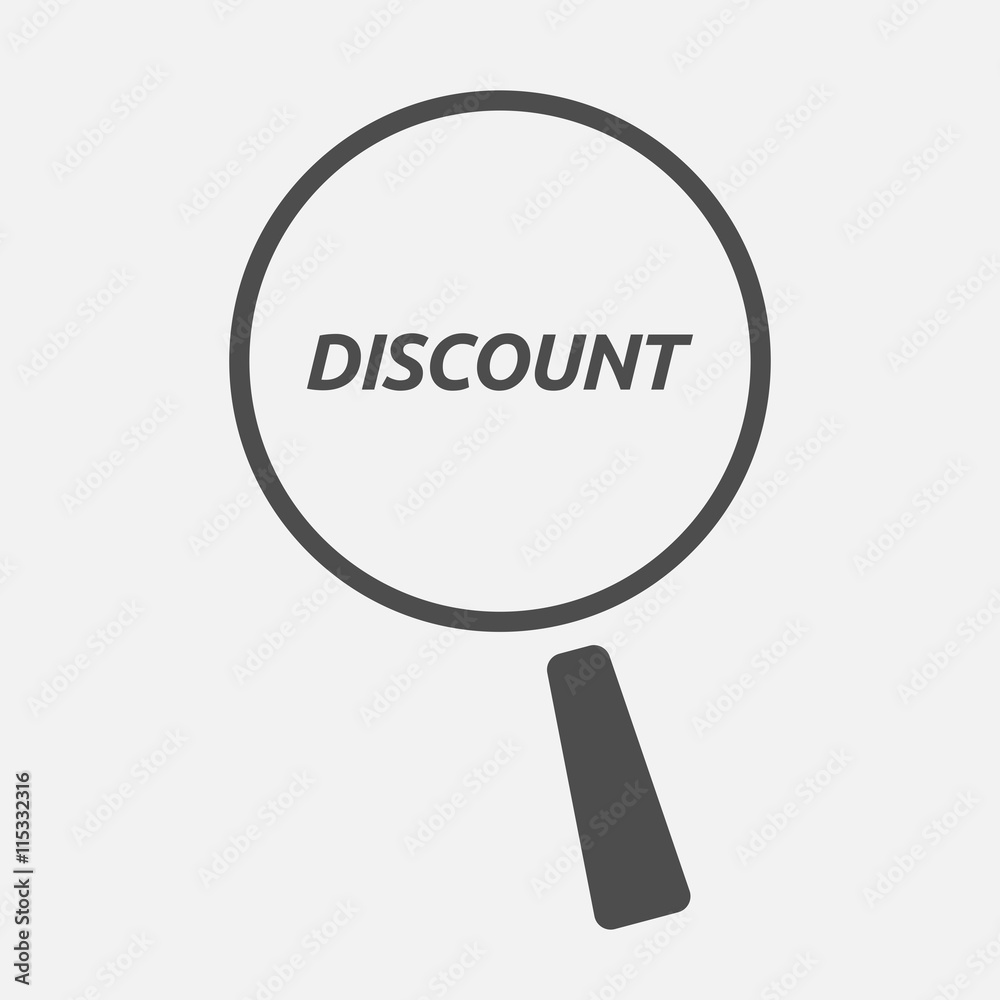 Isolated magnifying glass icon focusing the text DISCOUNT Isolated magnifying glass icon focusing the text DISCOUNT