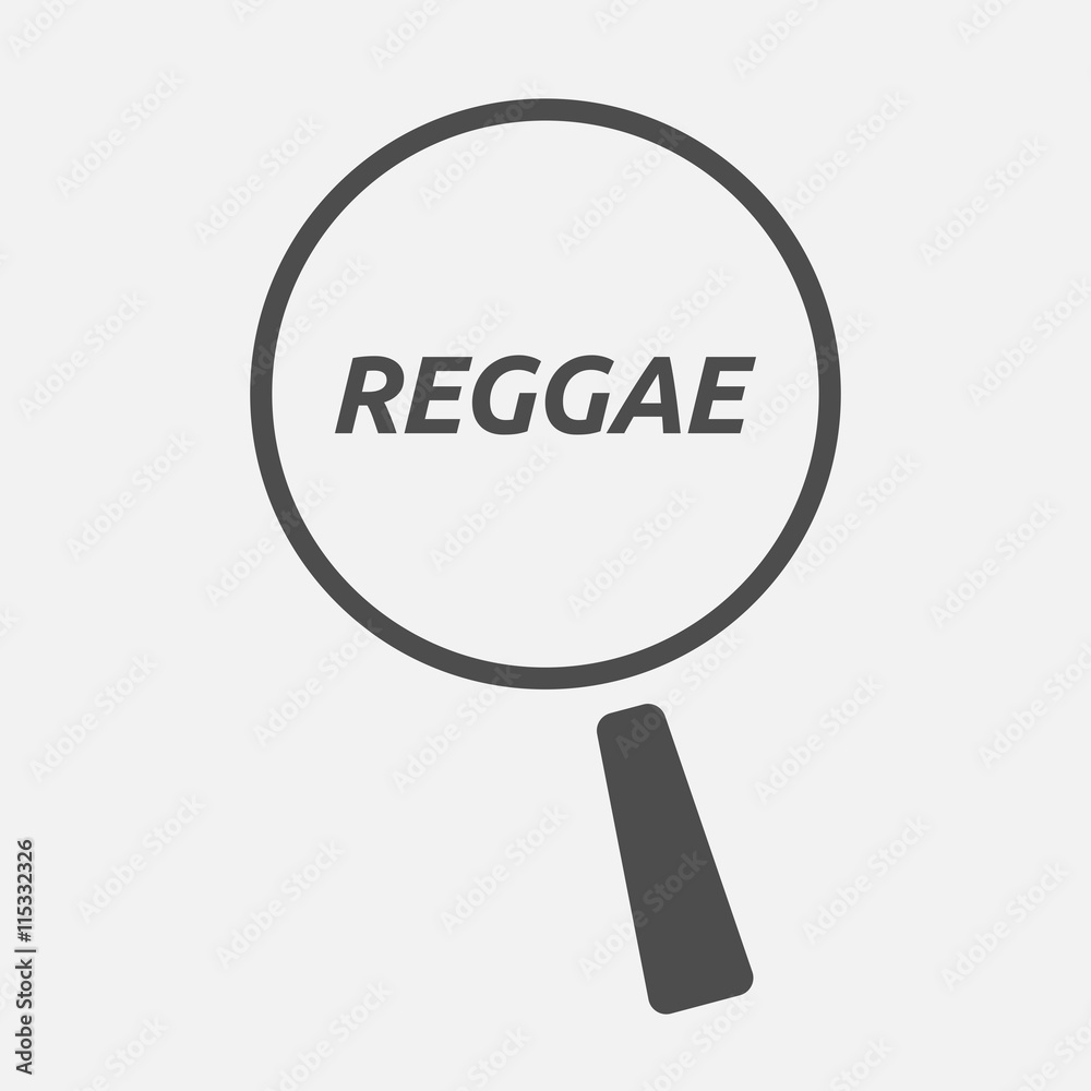 Isolated magnifying glass icon focusing the text REGGAE Isolated magnifying glass icon focusing the text REGGAE