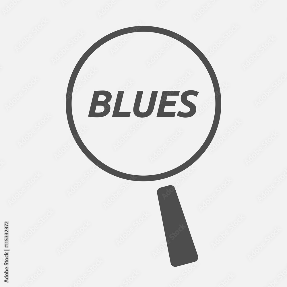 Isolated magnifying glass icon focusing the text BLUES Isolated magnifying glass icon focusing the text BLUES