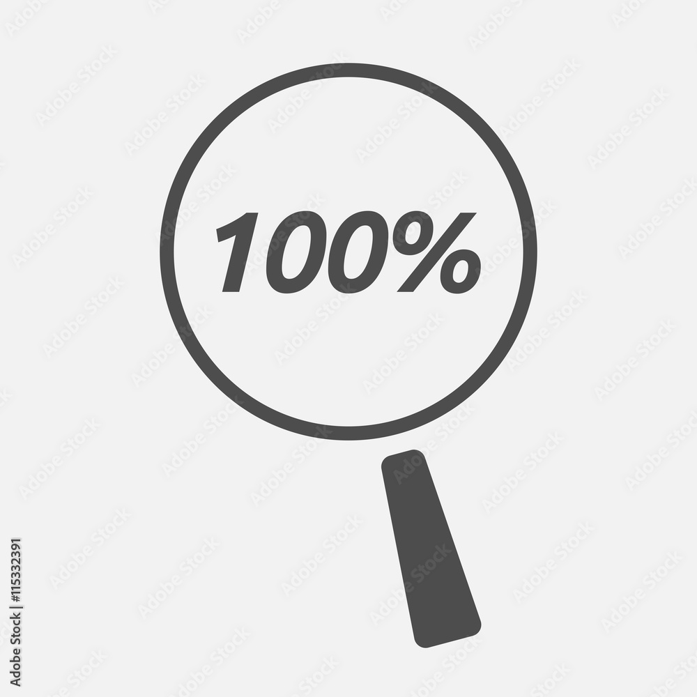 Isolated magnifying glass icon focusing the text 100% Isolated magnifying glass icon focusing the text 100%