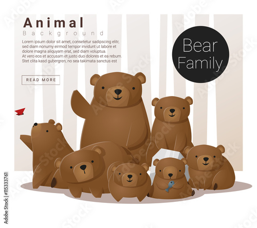 Cute animal family background with Bears , vector , illustration